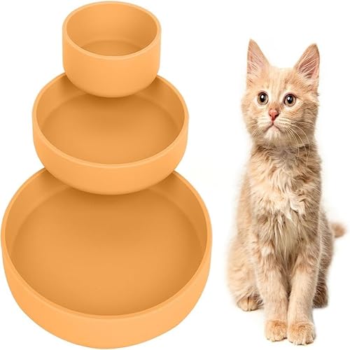 Katzenfutterset - 3-teiliges Set, bestehend aus Einer Silikon-Futterschale, Einer ovalen Trinkschale und einem Breiten Silikonnapf für Trocken- und Nassfutter. (Kurkuma-3pcs) von Ledander