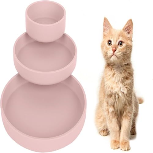 Katzenfutterset - 3-teiliges Set, bestehend aus Einer Silikon-Futterschale, Einer ovalen Trinkschale und einem Breiten Silikonnapf für Trocken- und Nassfutter. (Rosa-3pcs) von Ledander