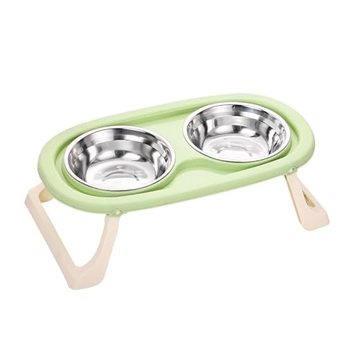 Katzenschalen-Set - Erhöhte Futterschalen für kleine Hunde - Doppelte Futter- und Wassernäpfe mit Spritzschutz und rutschfestem Ständer (Grün) von Ledander