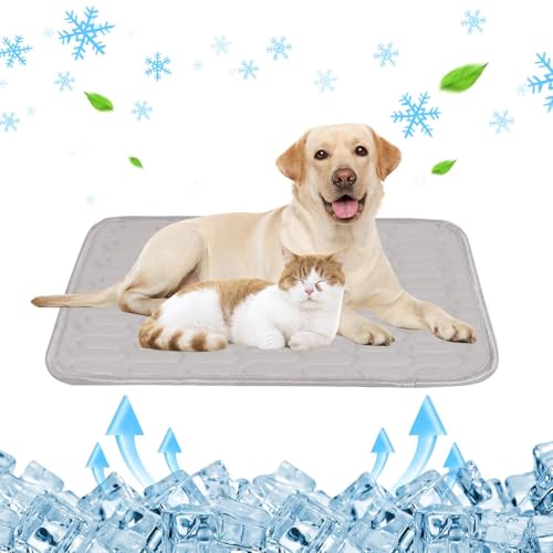 Ledander Haustier Kühlmatte für Hunde Katzen - Eisseide rutschfeste Kühlkissen, weiche und waschbare Sommermatte für Haustiere (Grau, S (60 * 45cm) von Ledander