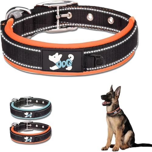 Reflektierendes Nylon-Hundehalsband von Hunter – Verstellbares, Weiches und Atmungsaktives Gepolstertes Halsband für Kleine, Mittlere und Große Hunde – Ideal für Training (Orange, M) von Ledander