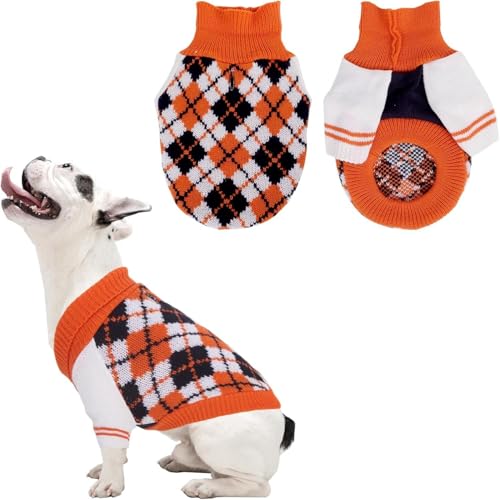 Winterwarmer Hundepullover und Katzenpullover - Weiches, warmes Rollkragen-Sweatshirt für Haustiere, Strickpullover für kleine bis mittelgroße Hunde und Katzen (Orange, L) von Ledander