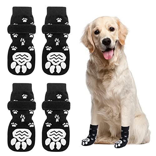 Ledeak 2 Paar Indoor Anti-Rutsch Socken für Hunde, Verstellbare Hundesocken Pfotenschutz Haftsocken, Anti Slip Paw Protectoren Hundesocken mit Riemen Traktionskontrolle für Große Klein Hunde (L) von Ledeak