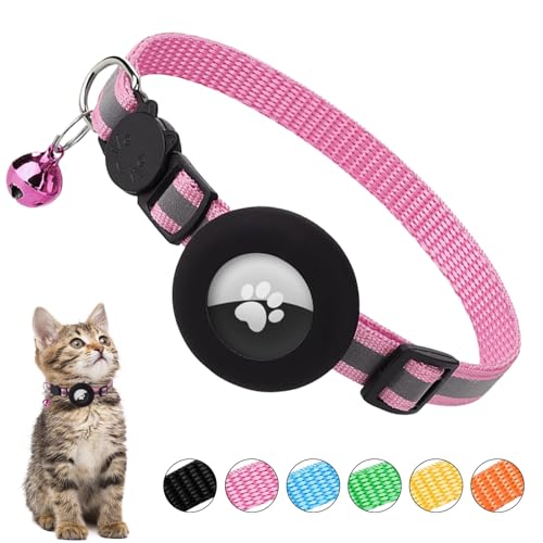 Ledeak Airtag Katzenhalsband mit Glocke, Reflektierend Katzenhalsband GPS AirTag Kompatibel, Katzen Halsband mit Airtag Hülle und Sicherheitsverschluss, Cat Collar für Kätzchen Katze (Rosa) von Ledeak