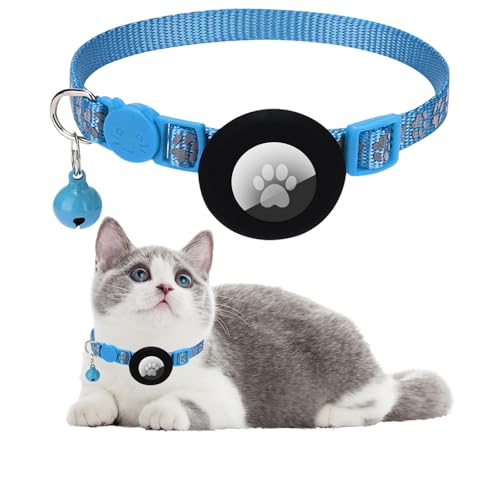 Ledeak Katzenhalsband mit Airtag Hülle, Reflektierend Verstellbar Airtag Halsband Katze, GPS Katzenhalsband mit Sicherheitsverschluss und Glöckchen, Cat Collar für Kätzchen, Katze (Blau) von Ledeak