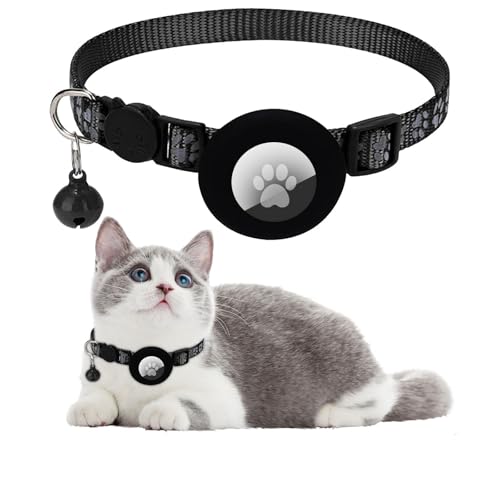 Ledeak Katzenhalsband mit Airtag Hülle, Reflektierend Verstellbar Airtag Halsband Katze, GPS Katzenhalsband mit Sicherheitsverschluss und Glöckchen, Cat Collar für Kätzchen, Katze (Schwarz) von Ledeak