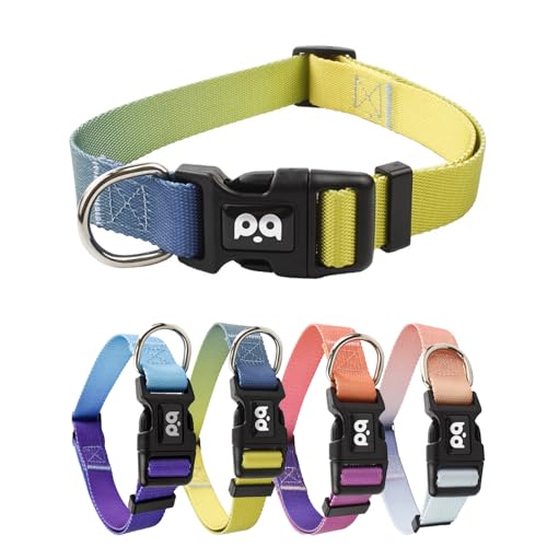 Ledeak Nylon Hundehalsband, Verstellbar Hunde Halsband Mit Farbverlauf, Welpenhalsband Mit Robuster Sicherheitsschnalle, Anti Zug Hunde Halsband für Welpen Kleine Mittel Große Hunde (Gelb, L) von Ledeak