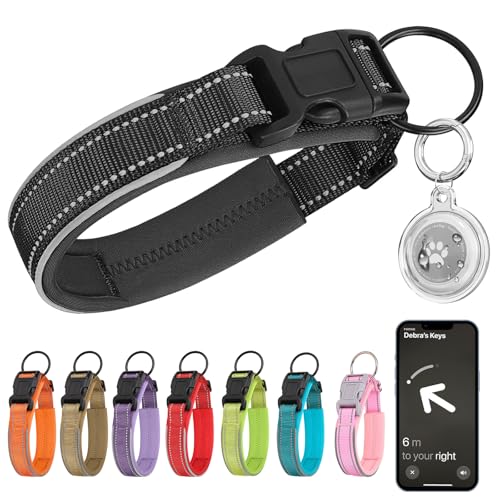 Ledeak Tactical Hundehalsband, Reflektierendes Hunde Halsband mit Hülle für Apple AirTag Anhänger, Verstellbares Welpenhalsband, Nylon Hundehalsband für Große Mittelgroße Kleine Hunde (Schwarz, M) von Ledeak