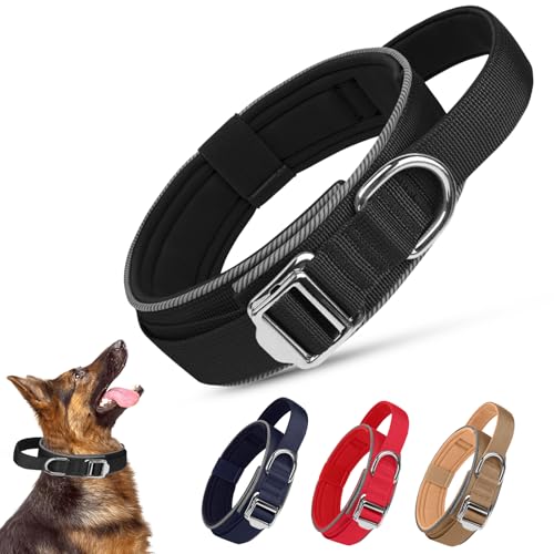 Ledeak Taktisches Hundehalsband, Weich Depolstert Atmungsaktives Hunde Halsband, Verstellbare Nylon Reflektierend Hundehalsband Mit tragbarer Metallschnalle für Mittel Große Hunde (Schwarz, XL) von Ledeak