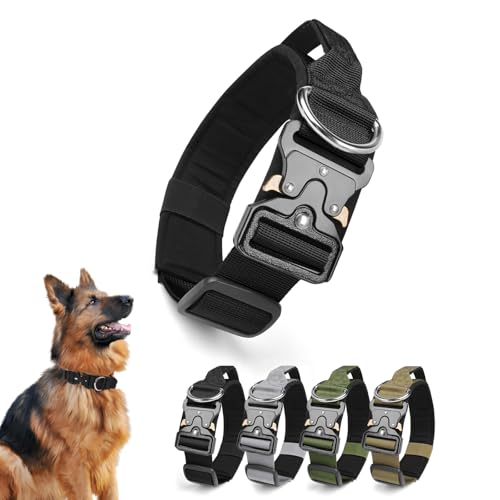 Ledeak Taktisches Hundehalsband mit Griff, Verstellbares Anti Zieh Breites Hunde Halsband Gepolstert, Dog Collar mit Metallschnalle erziehungshalsband für Mittlere Große Hunde (Schwarz, L) von Ledeak