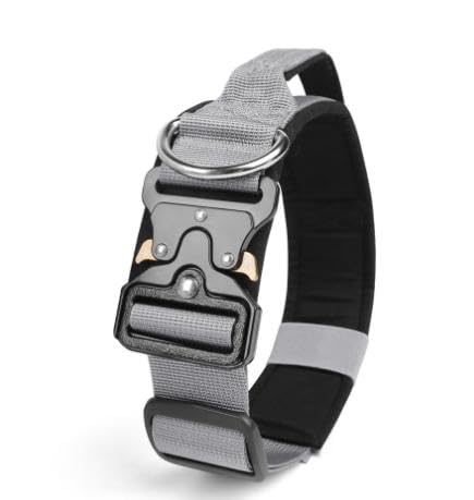 Ledeak Taktisches Hundehalsband mit Griff, Verstellbares Anti Zieh Breites Hunde Halsband Gepolstert, Dog Collar mit Metallschnalle erziehungshalsband für Mittlere Große Hunde (Silber, L) von Ledeak