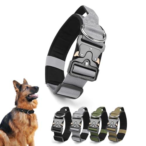 Ledeak Taktisches Hundehalsband mit Griff, Verstellbares Anti Zieh Breites Hunde Halsband Gepolstert, Dog Collar mit Metallschnalle erziehungshalsband für Mittlere Große Hunde (Silber, XL) von Ledeak