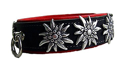 Hunde Halsband Leder Halsband 2 Farbig schwarz-rot 4 cm breit für Halsumfang 46-48 cm Edelweiß von Lederecke Konstanz