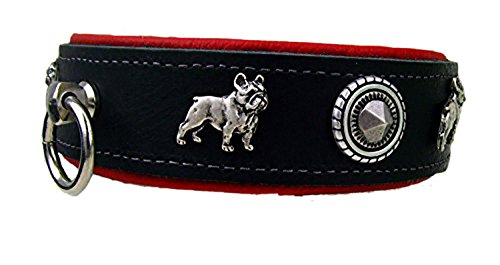 Leder-Hunde-Halsband Französische Bulldogge schwarz-Rot Passend für Halsumfang 43-45 cm Hunde-Halsschmuck von Lederecke Konstanz