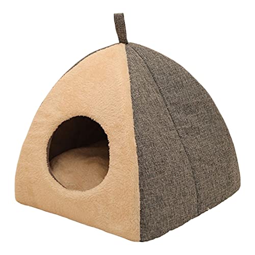 Cave House Katzenbett mit abnehmbarem gepolstertem Kissen, für Indoor-Katzen, Beige / Weiß, 36 x 36 x 38 cm von Leeadwaey