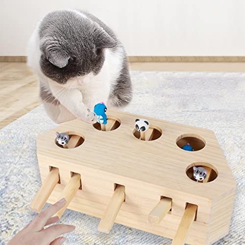 Leeadwaey Katzenjagd Maus Spielzeug Holzkiste Puzzle Spielzeug Fang Mäuse 5 Löcher von Leeadwaey