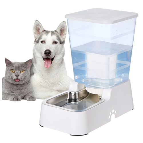 Leefele Automatischer Wasserspender für Haustiere, 5,4 l, Schwerkraft-Edelstahl-Wasserspender, große Kapazität, Futternäpfe für Katzen und mittelgroße und große Hunde (Weiß, Wasser) von Leefele