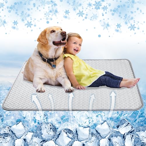 Leekalos Kühlmatte für Hunde, atmungsaktiv, für Hunde und Katzen, waschbar, tragbar, Kühlkissen für Zuhause und draußen, mit rutschfester Unterseite von Leekalos
