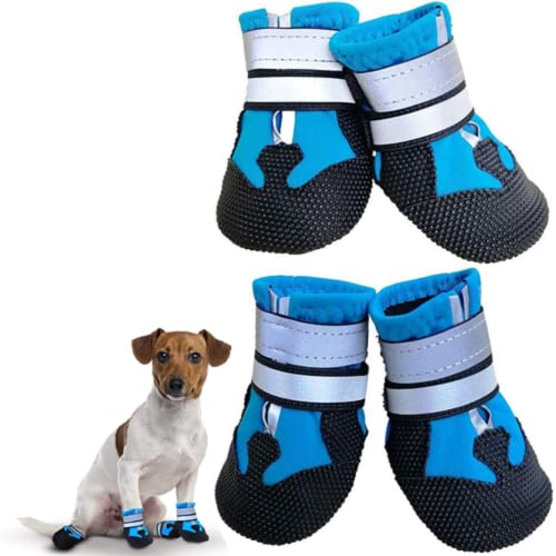 Leeko Hundeschuhe, rutschfeste Haustier-Hundeschuhe, 4 Stück, wasserdichte Hundeschuhe für kleine, mittelgroße und große Hunde im Freien, Blau, L von Leeko