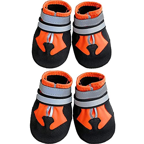 Leeko Hundeschuhe Pfotenschutz, 4 Stück wasserdichte Anti-rutsch Hundepfotenschutz mit reflektierendem Riemen, Klettverschluss, Hundeschnee Stiefel Regenschuhe für große Hunde, Orange (XXL) von Leeko