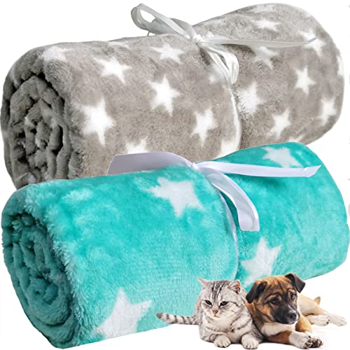 LeerKing Hundedecke flauschig Katzendecke waschbar Fleecedecke Kuscheldecke für Sofa Hundebett und Auto 2er Pack Hellgrau Grün 75 * 100cm von LeerKing