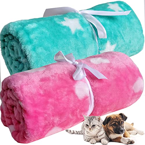 LeerKing Hundedecke flauschig Katzendecke waschbar Fleecedecke Kuscheldecke für Sofa Hundebett und Auto 2er Pack Pink Grün 75 * 100cm von LeerKing