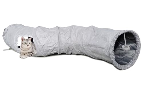 LeerKing Katzentunnel große Katzen ruhig Spieltunnel Katzenröhre Spielzeug für alle Katzen Kaninchen Welpen S-Form1 Höhle Grau 115 * 27cm von LeerKing