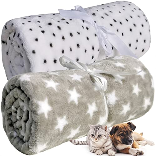 LeerKing Hundedecke flauschig Katzendecke waschbar Fleecedecke Kuscheldecke für Sofa Hundebett und Auto 2er Pack Hellgrau Weiß 100 * 150cm von LeerKing