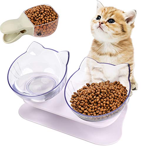 Legendog Fressnapf Katze Set - 15 ° Katzennapf ErhöHt Doppelnapf Katzen Futternapf Mit StäNder Personalisierte Wassernapf Haustier Napf für Katzen und Kleine Hunde von Legendog