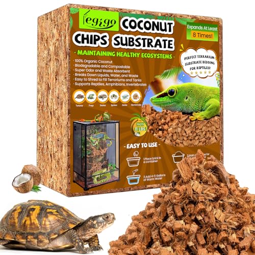 Legigo 4,5 kg Kokosnuss-Chip-Substrat für Reptilien, 72QT Natürliche Kokosnussschalen-Chips, Reptilien, Einstreu, komprimiertes Kokosnuss-Chip-Substrat für Schlange, Schildkröte, Kugelpython, Gecko, von Legigo