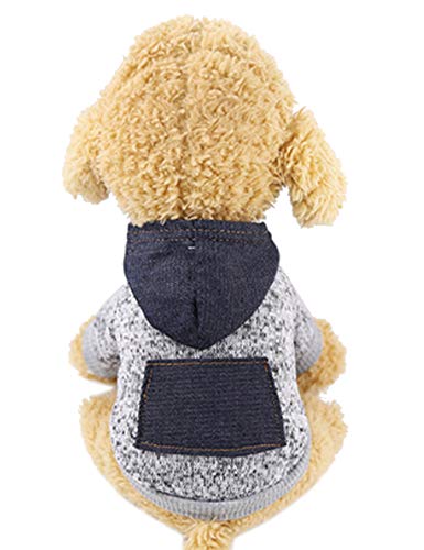 Legou Heimtierbedarf Für Hunde Herbst-Winter Ausflugskleidung mit Tasche Hundekleidung Einfarbig Denim + Grau XS von Legou