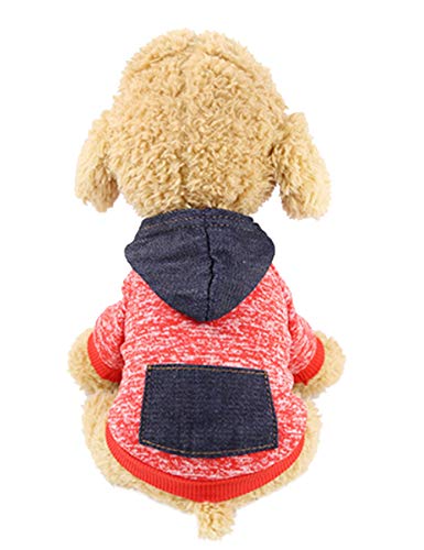 Legou Heimtierbedarf Für Hunde Herbst-Winter Ausflugskleidung mit Tasche Hundekleidung Einfarbig Denim + Rot XXL von Legou