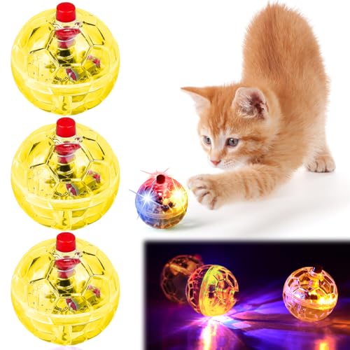 3 PCS Katzenspielzeug Geisterjagd-Bewegungsbälle, Katzenball mit LED Licht, blinkende Katzenkugel Bewegung Bälle Haustierspielzeug Interaktives Kätzchenballspielzeug Paranormale Ausrüstung(Gelb) von Leikurvo