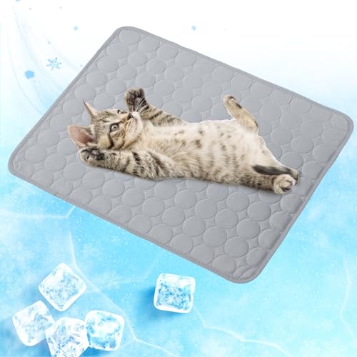 Leikurvo Kühlmatte für Hund, 62x50cm Haustier Kühlmatte Hunde und Katzen Dog Cooling Mat Eismatte Kühldecke Kühlkissen Hundebett Hundematte Kühl Hundedecke Hundehütte Auto Outdoor Zuhause (Grau) von Leikurvo