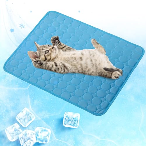 Leikurvo Kühlmatte für Hund, 62x50cm Haustier Kühlmatte Hunde und Katzen Dog Cooling Mat Eismatte Kühldecke Kühlkissen Hundebett Hundematte Kühl Hundedecke Hundehütte Auto Outdoor Zuhause (Blau) von Leikurvo