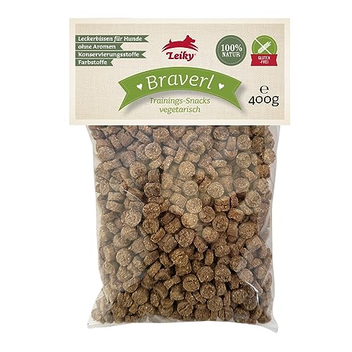 Leiky Braverl Vegetarisch Hundesnack | 400 g | Veggie | Premium Hunde Belohnung | Glutenfrei | Hochverdaulich | Hundeleckerli | 100% Naturprodukt | von Leiky