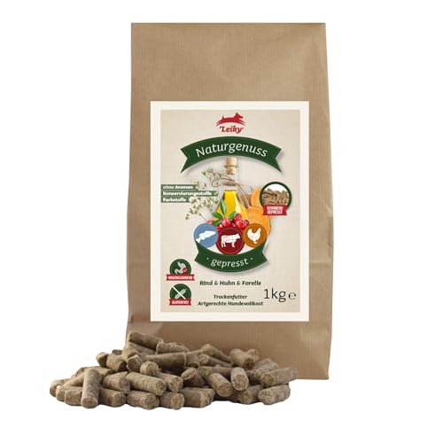 Leiky Naturgenuss Hundetrockenfutter 1 kg – Rind, Huhn & Forelle, gepresst, natürliches Futter für Hunde Leiky Naturgenuss Hundetrockenfutter 1 kg – Rind, Huhn & Forelle, gepresst, natürliches Futter für Hunde von Leiky
