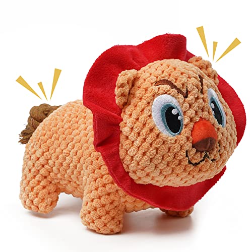 Leipple Quietschendes Hundespielzeug, Löwe, interaktives, gefülltes Kauspielzeug, Haustiergeschenke mit Knisterpapier-Seil, Schwanz für große kleine Hunde (quietschender Löwe) von Leipple