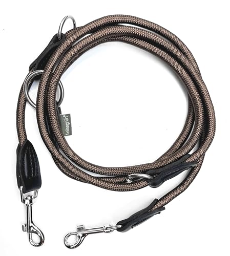 Leisegrün Hundeleine für kleine Hunde | Führleine 3m aus Nylon | 3-Fach verstellbar mit 2 Karabiner | Elegantes Braun von Leisegrün