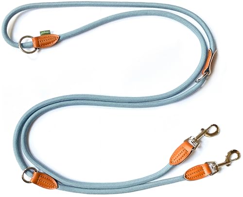 Leisegrün Hundeleine große Hunde | Führleine 3m verstellbar mit 2 Karabiner | 3 Meter lang x 1,1 cm | Nur 300 g | Modell Devon | Hellblau von Leisegrün