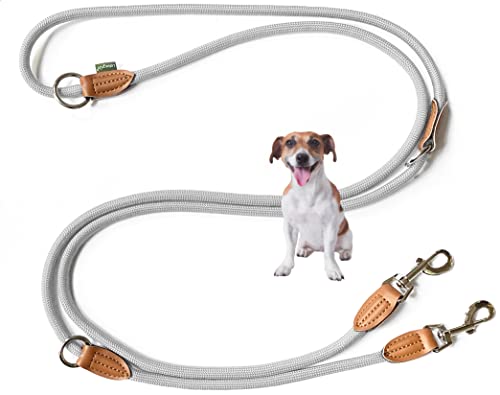 Leisegrün Hundeleine kleine Hunde leicht | Führleine 3m verstellbar mit 2 Karabiner | 3 Meter lang x 0,8 cm | Nur 200 g | Modell Devon | Hellgrau von Leisegrün