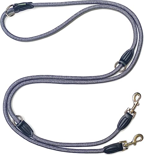 Leisegrün Verstellbare Hundeleine 3m - Robuste Nylon Doppelleine für mittelgroße bis große Hunde, 200kg Zugkraft, 2 Karabiner - Grau von Leisegrün