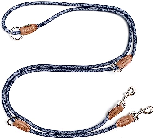 Leisegrün Hundeleine große Hunde | Führleine 3m verstellbar mit 2 Karabiner | 3 Meter lang x 1,1 cm | Nur 300 g | Modell Devon | Blau von Leisegrün