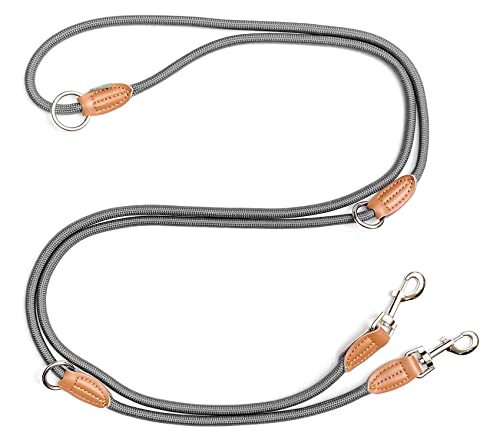 Leisegrün Hundeleine große Hunde | Führleine 3m verstellbar mit 2 Karabiner | 3 Meter lang x 1,1 cm | Nur 300 g | Modell Devon | Grau von Leisegrün