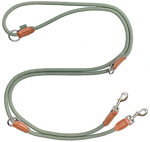 Leisegrün Hundeleine große Hunde | Führleine 3m verstellbar mit 2 Karabiner | 3 Meter lang x 1,1 cm | Nur 300 g | Modell Devon | Grün von Leisegrün