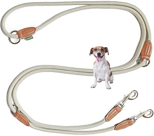 Leisegrün Hundeleine kleine Hunde leicht | Führleine 3m verstellbar mit 2 Karabiner | 3 Meter lang x 0,8 cm | Nur 200 g | Modell Devon | Sand Beige von Leisegrün