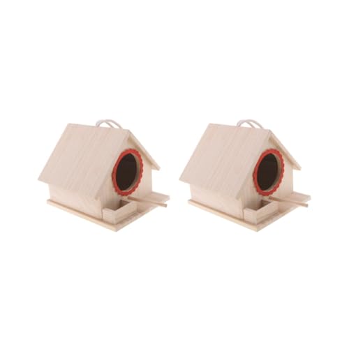 2er Set Holz Vogelhaus Vogelhaus Hängende Nistkasten mit Seil 19x16x14cm von Leisurealeaneag