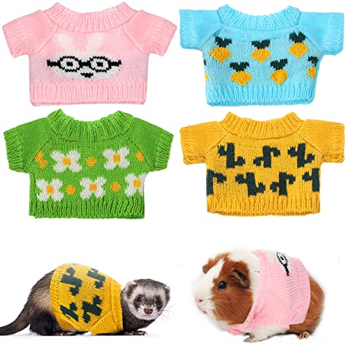 4-teiliges Oster-Frettchen-Kleidung, Hamster-Pullover, Meerschweinchen-Kleidung, Hasen-Kostüm, gestricktes Sweatshirt für warme Winter, Osterweste, Kleidung, Frettchen-Zubehör-Set, Kleintier-Outfit von Leitee