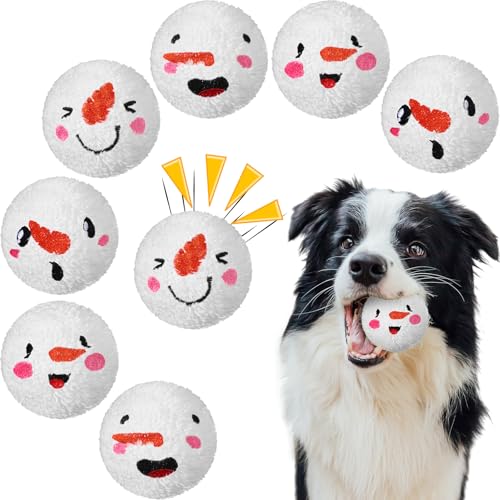 Leitee Hundespielzeugbälle mit Quietschelementen, 7,6 cm, Plüsch, Schneemann, Kauspielzeug, 2-in-1, weiche Hundebälle mit Quietschelementen für Welpen, kleine, mittelgroße Haustiere, 8 Stück von Leitee