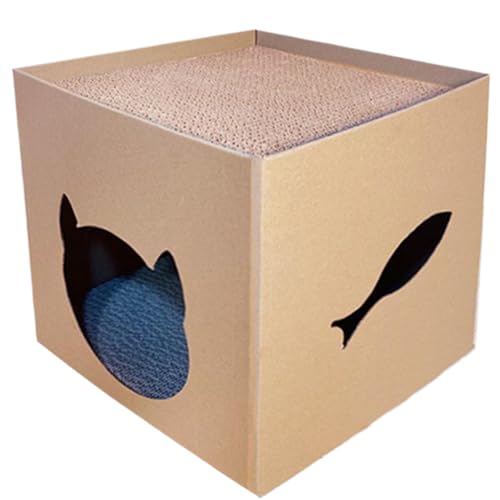 Cardboard Cat House, Cat Box with 2 PCS Scratching Pads 12x12x12 Large Cat Scratcher House Corrugated Board Cat Scratch Box for Indoor Cat Cat Box von LejeMaek